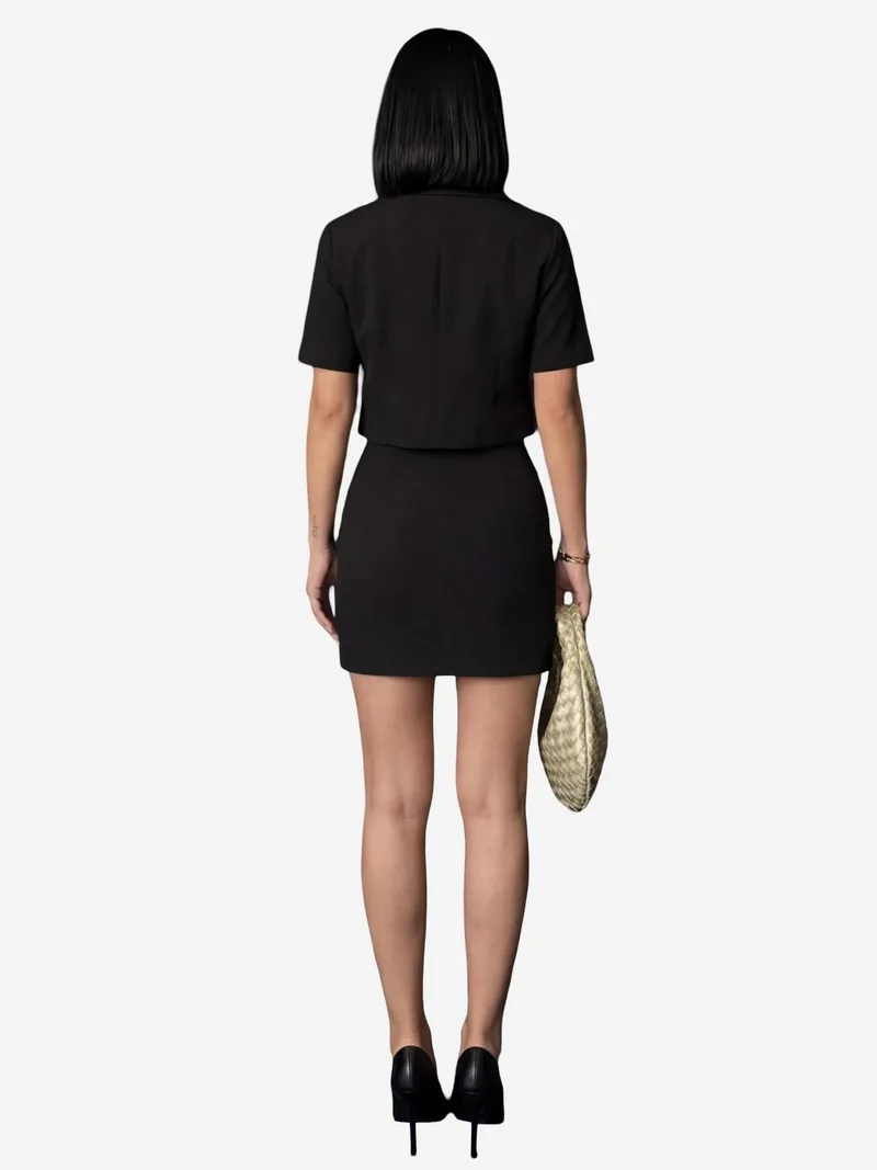 MY FASHION Black MY FASHION Short Sleeve Crop Shirt & Mini Skirt Two-Piece Set for Women | Best Price UAE